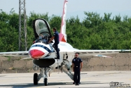Thunderbirds leader Col. Case Cunningham at the cockpit after a practice flight